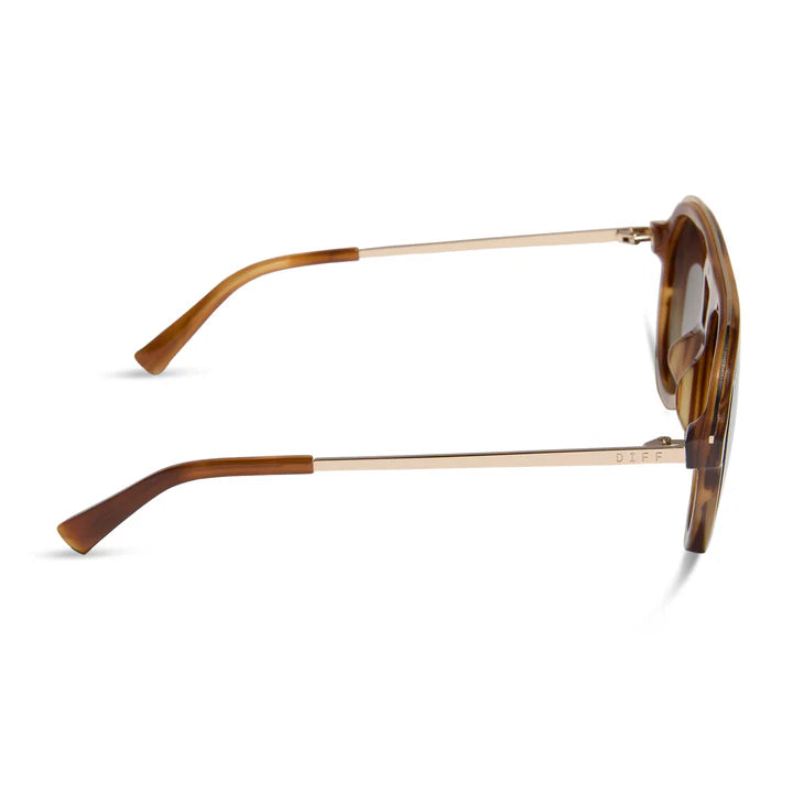 Sunglasses with brown frame and tortoiseshell lenses on a white background
