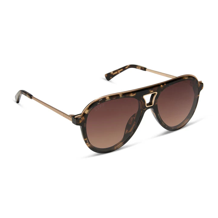 Brown sunglasses with tortoiseshell frame on a white background