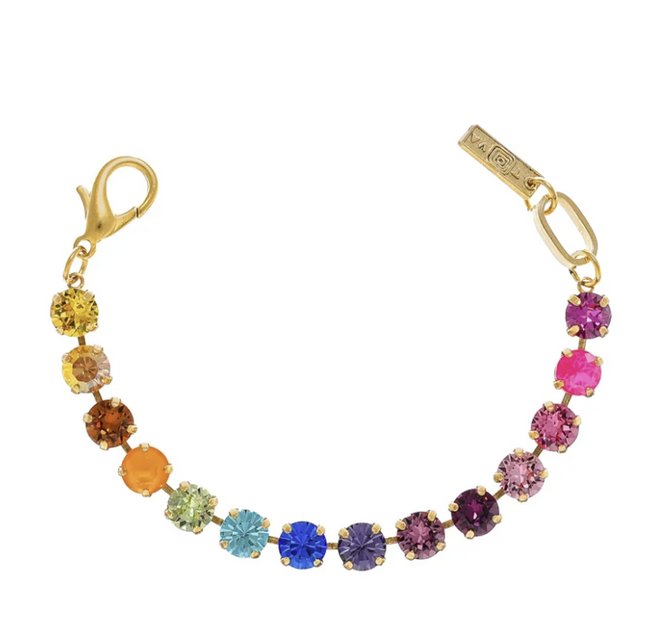 Multi Color Swarovski Crystal bracelet in gold on plain background