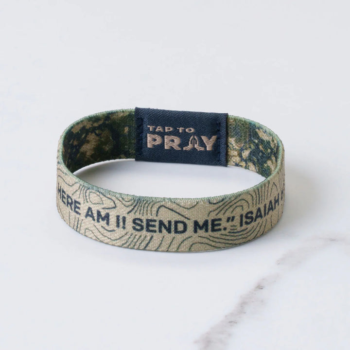 Wristband with text and prayer request feature on a white background