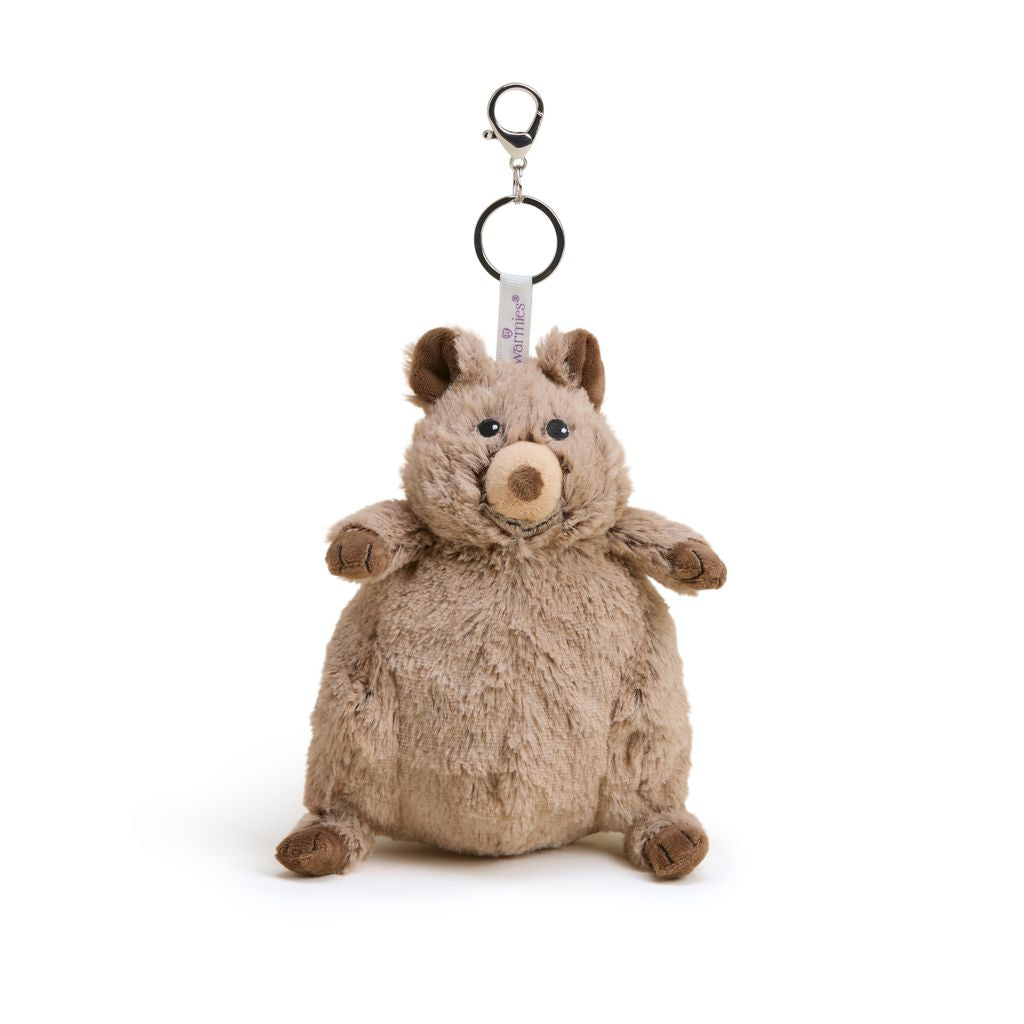Stuffed animal key ring on white background