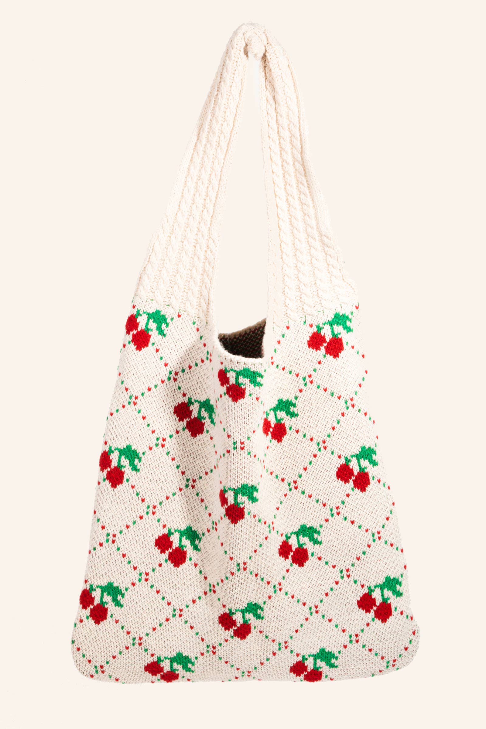Cherry Pattern Crochet Knit Tote Bag