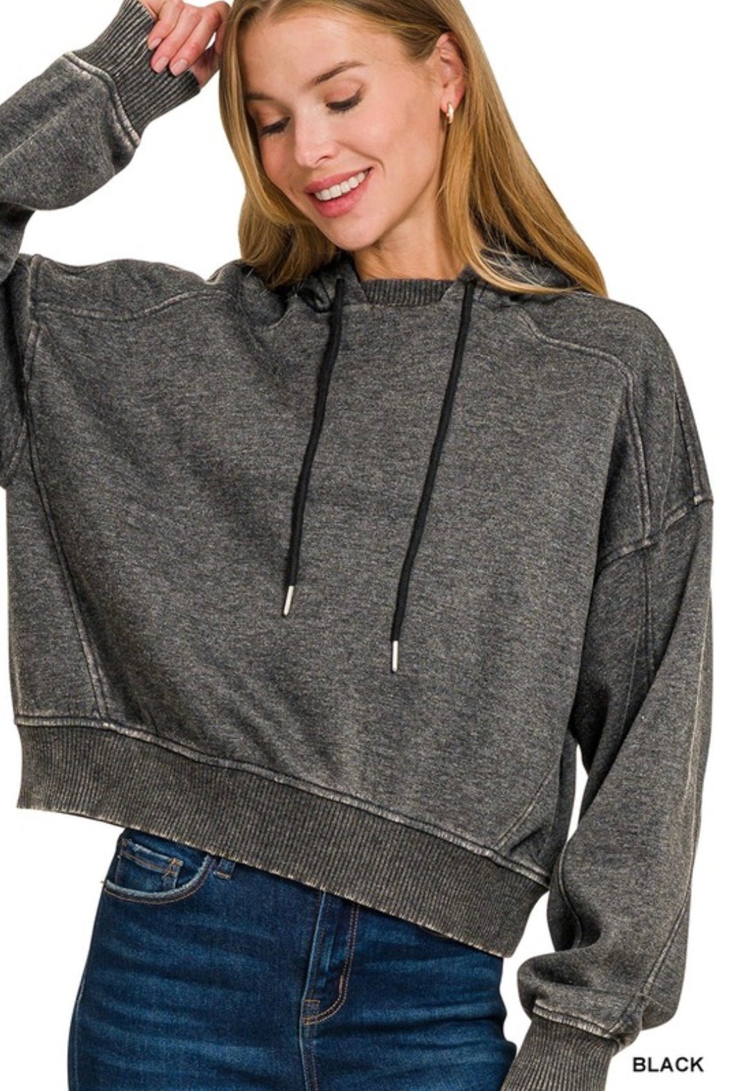Acid Wash Fleece Hoodie - eloise boutique