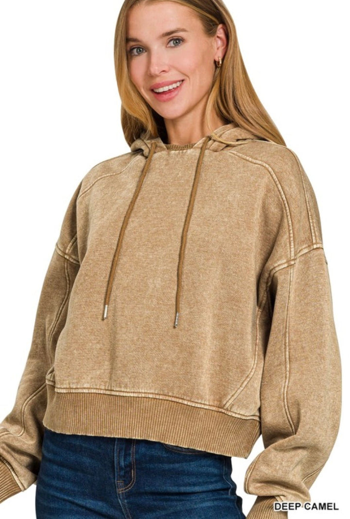 Acid Wash Fleece Hoodie - eloise boutique