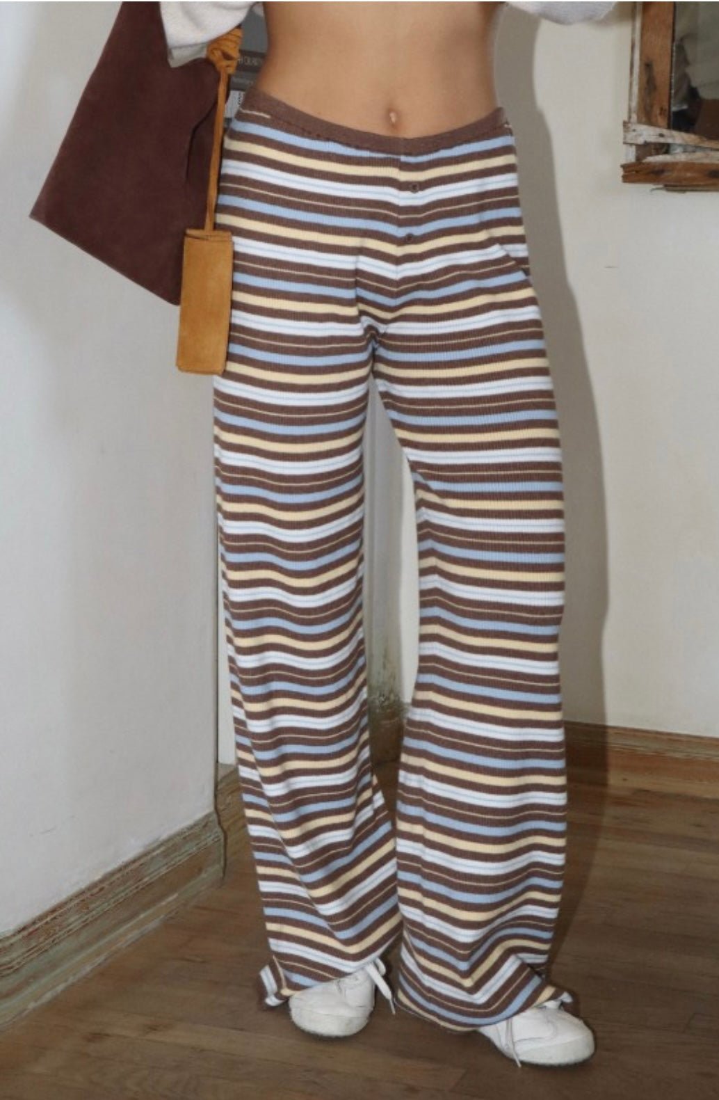 Bailey Rose Striped Knit Collared Shirt And Knit Flare Pant Set - eloise boutique