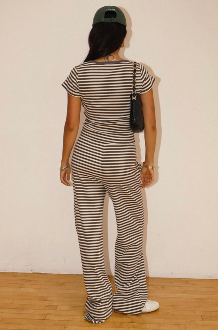 Bailey Rose Striped Snap Button Tee And Drawstring Pant SET - eloise boutique