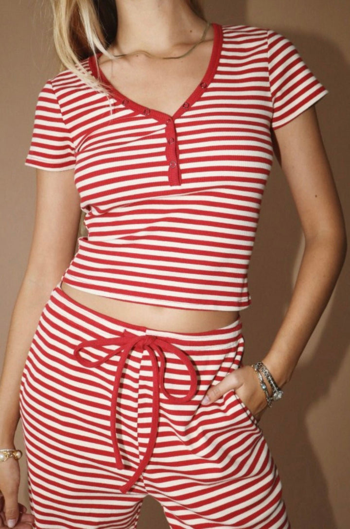 Bailey Rose Striped Snap Button Tee And Drawstring Pant SET - eloise boutique