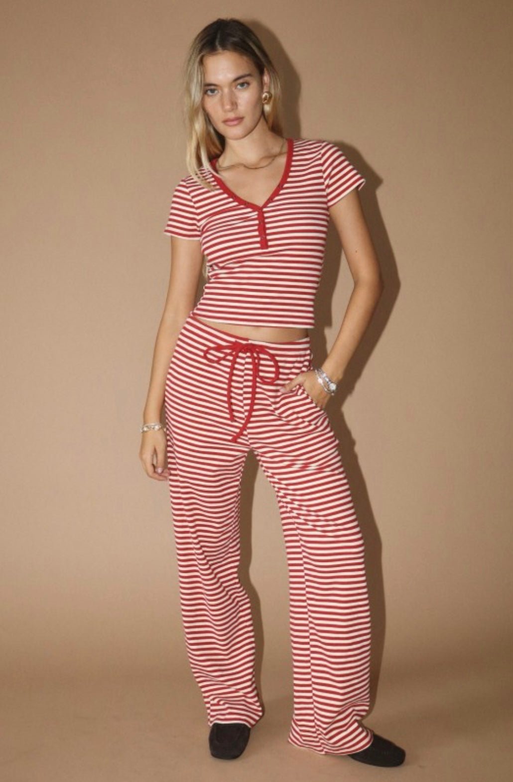 Bailey Rose Striped Snap Button Tee And Drawstring Pant SET - eloise boutique