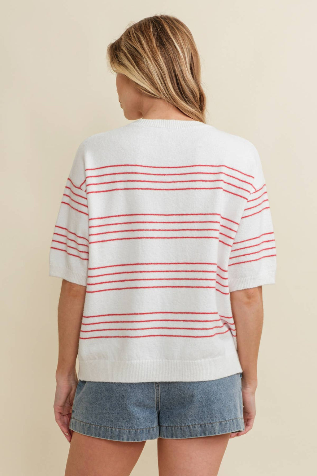 CHERRY ACCENT STRIPE SWEATER