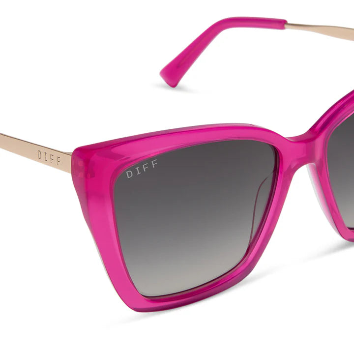 Pink sunglasses with a gradient lens on a white background