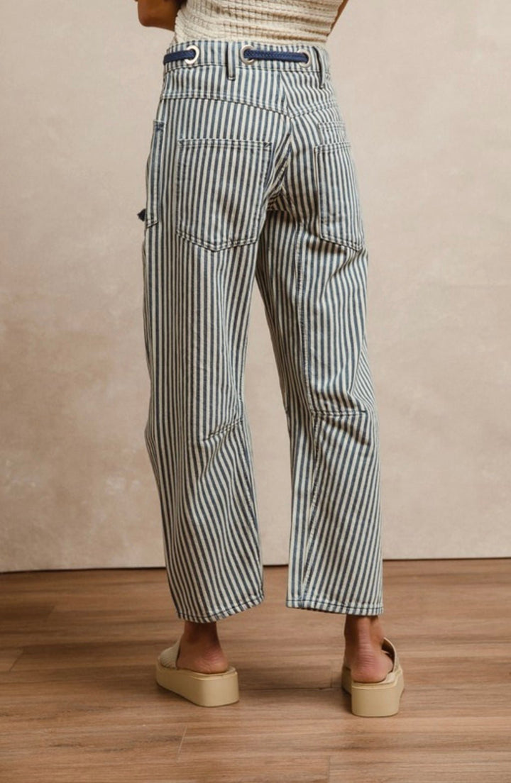 BiBi Striped Twill Barrel Pants - eloise boutique