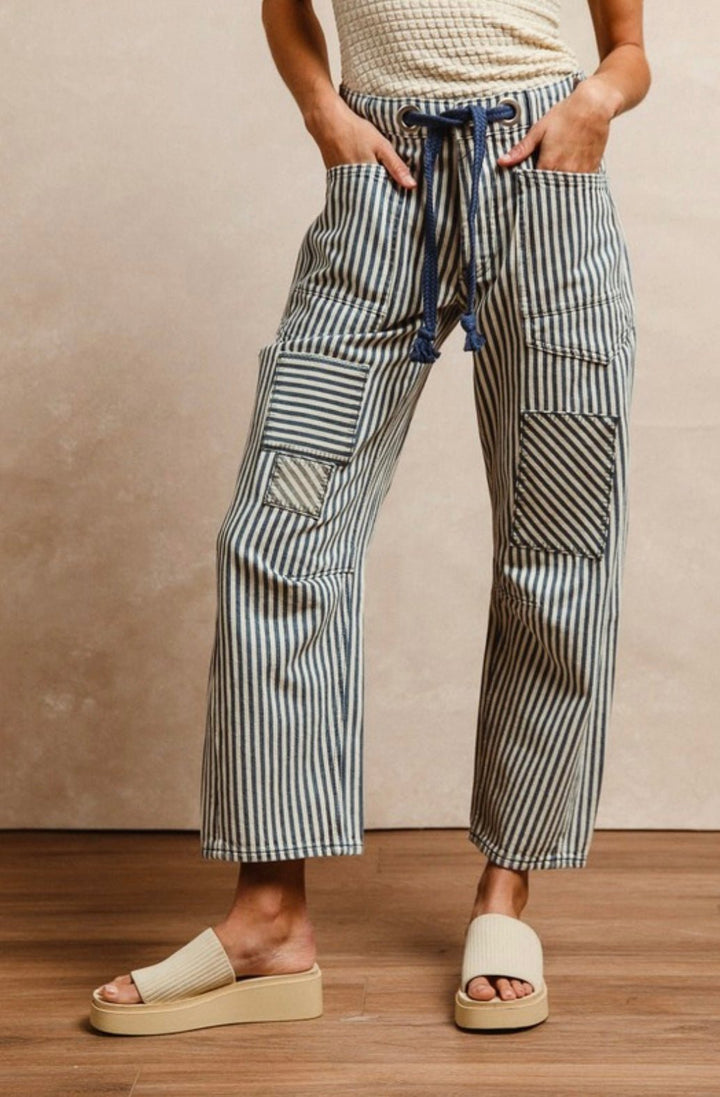 BiBi Striped Twill Barrel Pants - eloise boutique