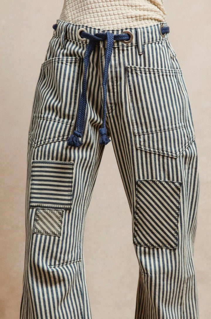 BiBi Striped Twill Barrel Pants - eloise boutique