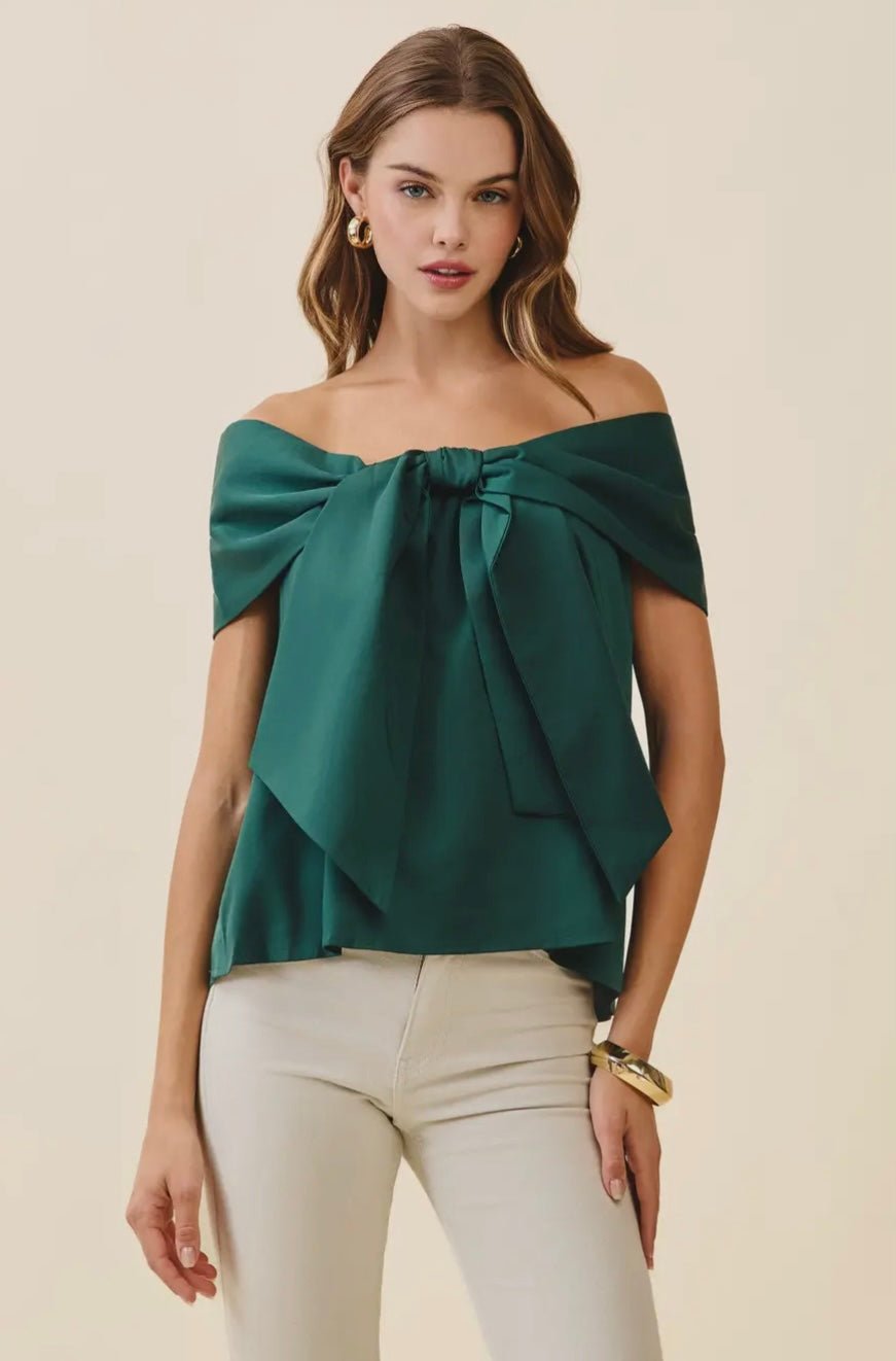 Bow Accented Off The Shoulder Top - eloise boutique