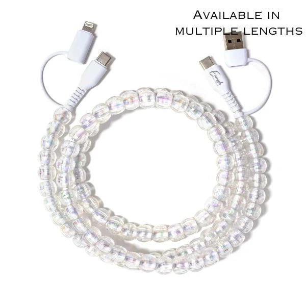 clear bubbles beaded phone charger on white background