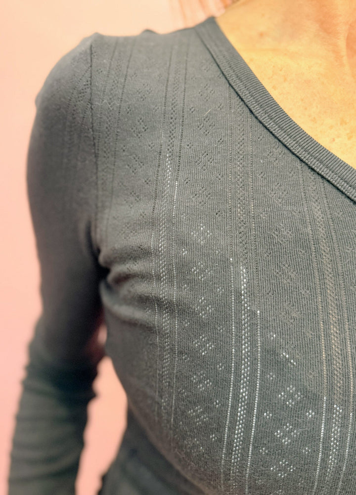 Bunny Everyday Daze V - Neck Long Sleeve Pointelle Henley - eloise boutique
