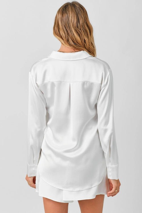 Button Down Silky Relaxed Shirt White - eloise boutique