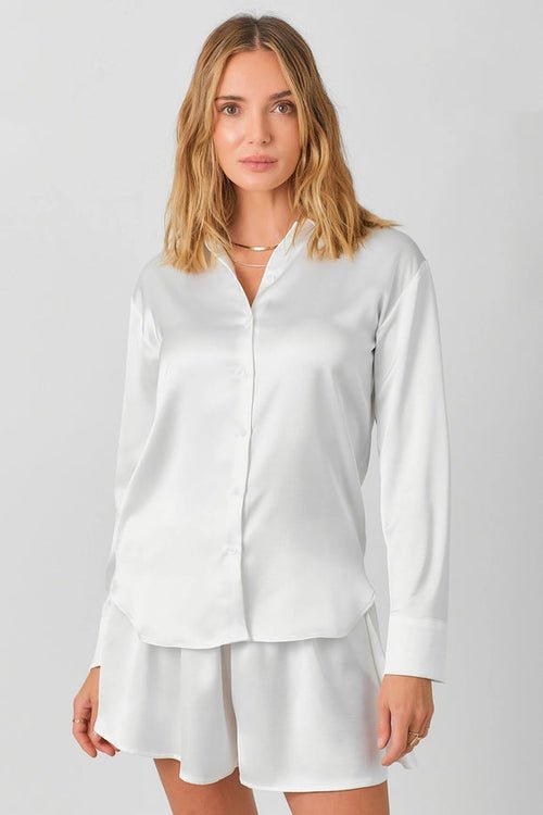 Button Down Silky Relaxed Shirt White - eloise boutique