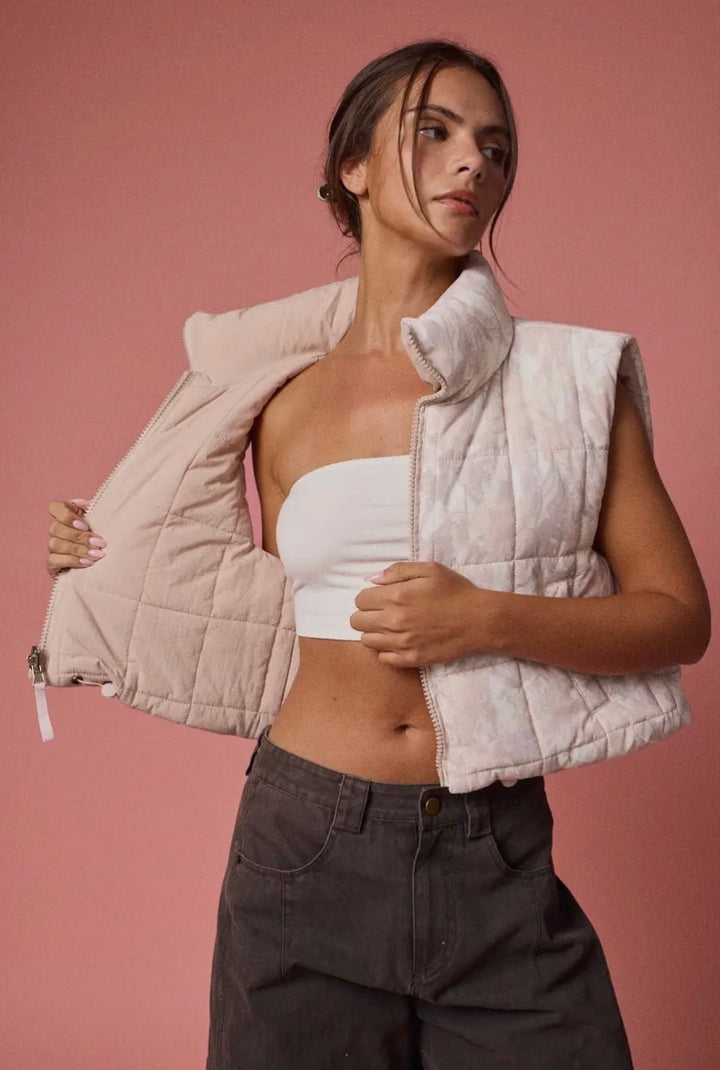 Camo Cropped Puffer Vest - eloise boutique