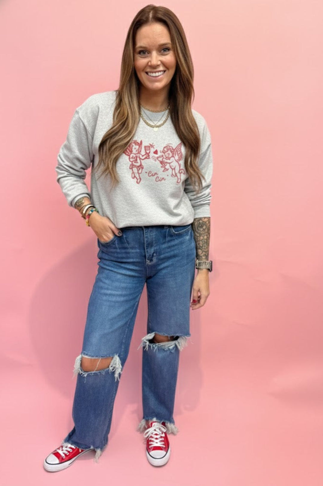 * CIN CIN * CUPID, VALENTINE'S BOXY COTTON 90'S SWEATSHIRT - eloise boutique