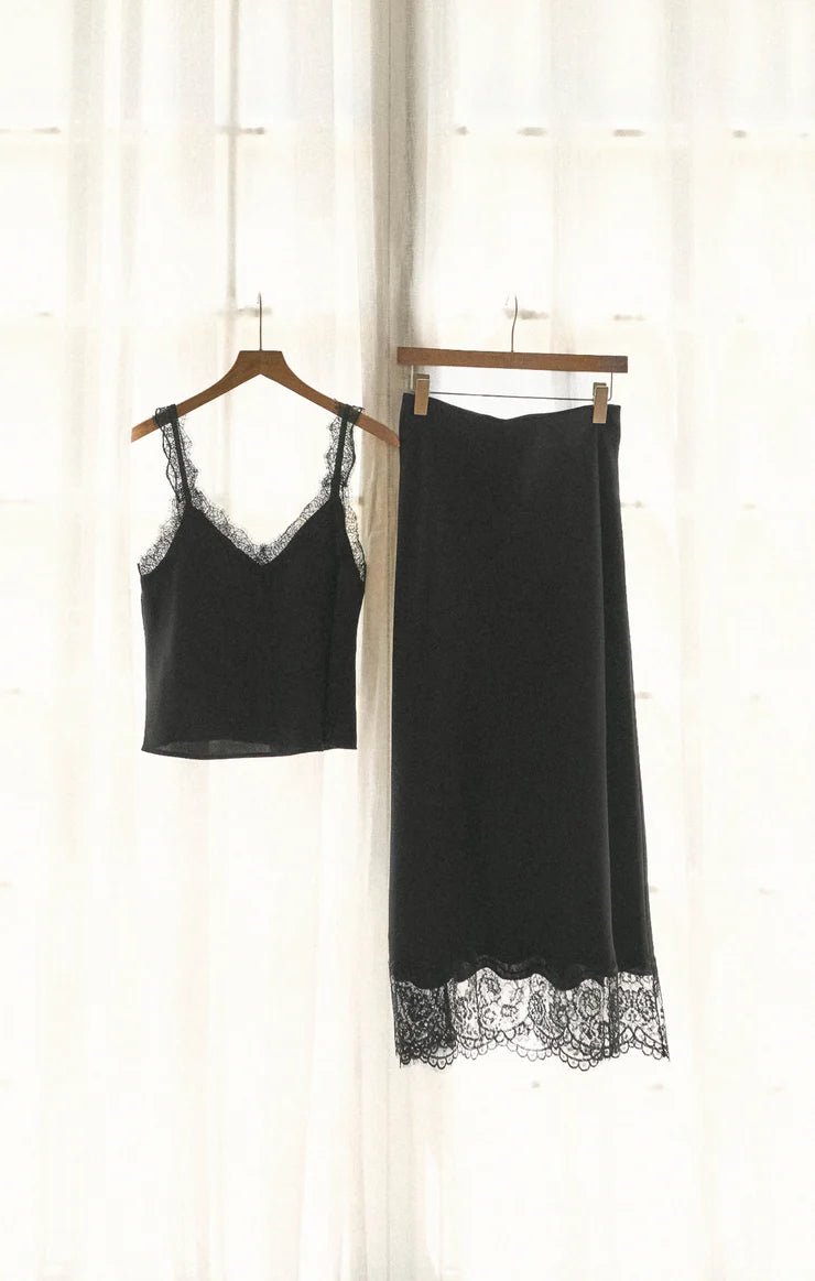 Cinder Lace Satin Midi Skirt - eloise boutique