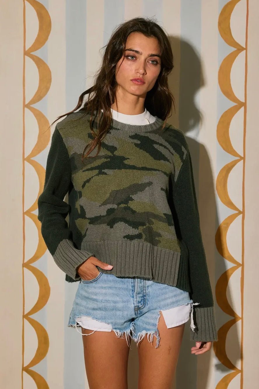 Colorblock Camo Print Sweater - eloise boutique