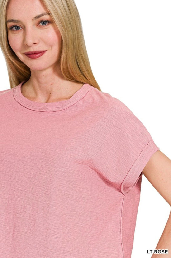 Cotton Slub Round Neck Short Sleeve Tee - eloise boutique