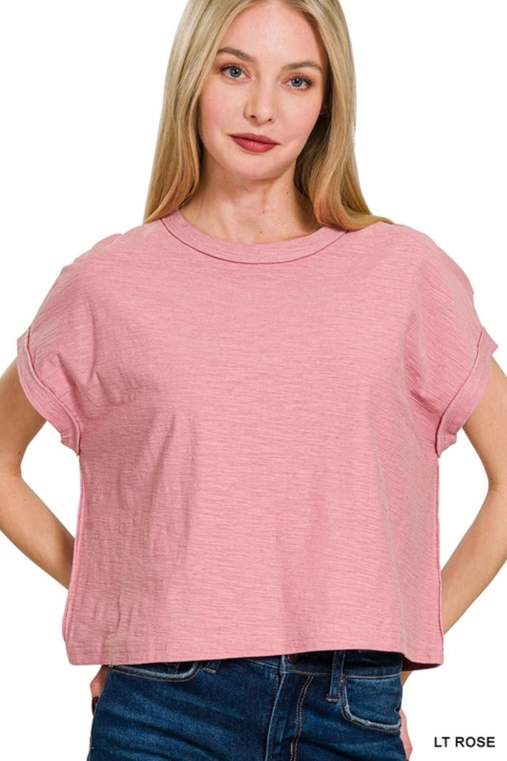 Cotton Slub Round Neck Short Sleeve Tee - eloise boutique