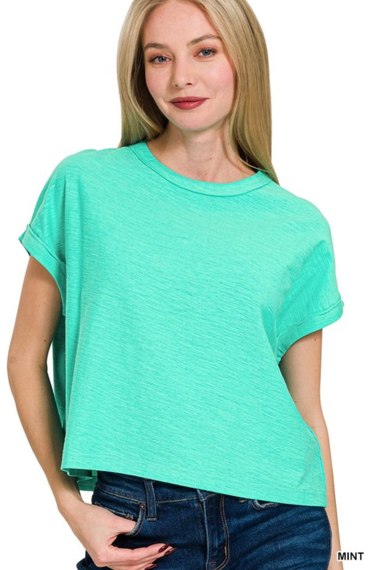 Cotton Slub Round Neck Short Sleeve Tee - eloise boutique