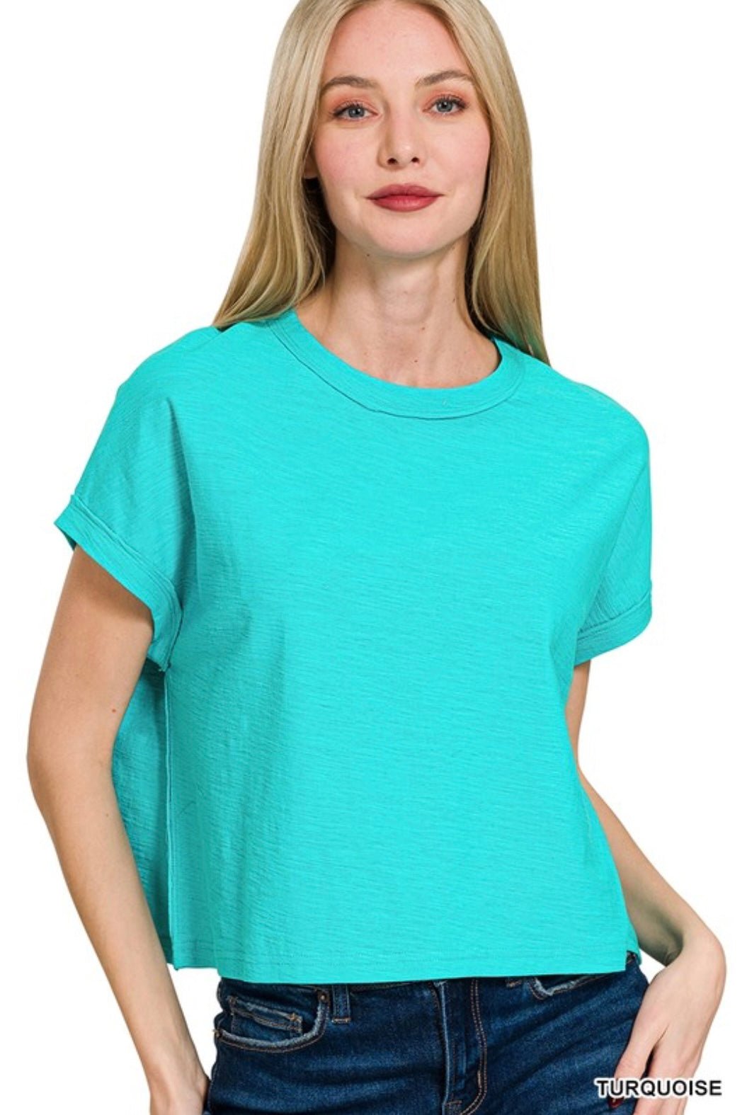 Cotton Slub Round Neck Short Sleeve Tee - eloise boutique