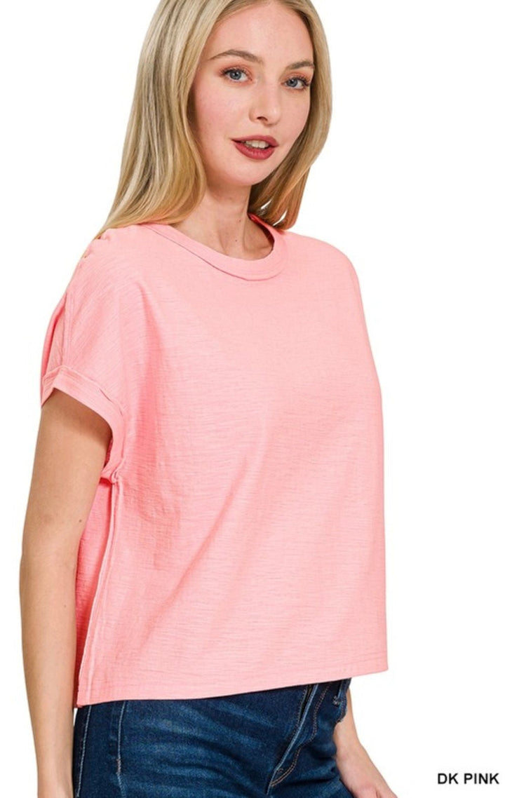 Cotton Slub Round Neck Short Sleeve Tee - eloise boutique