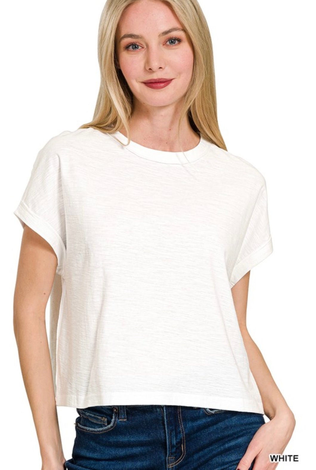 Cotton Slub Round Neck Short Sleeve Tee - eloise boutique