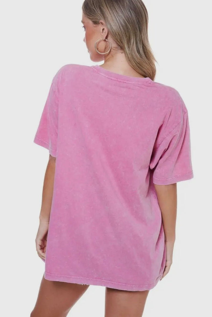 Cowboy Leopard Frame Graphic Short Sleeve Washed Boyfriend Tee - eloise boutique