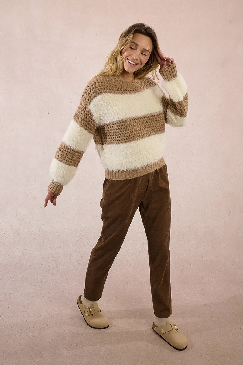 Cozy Camel & Cream Popcorn Knit Pullover - eloise boutique