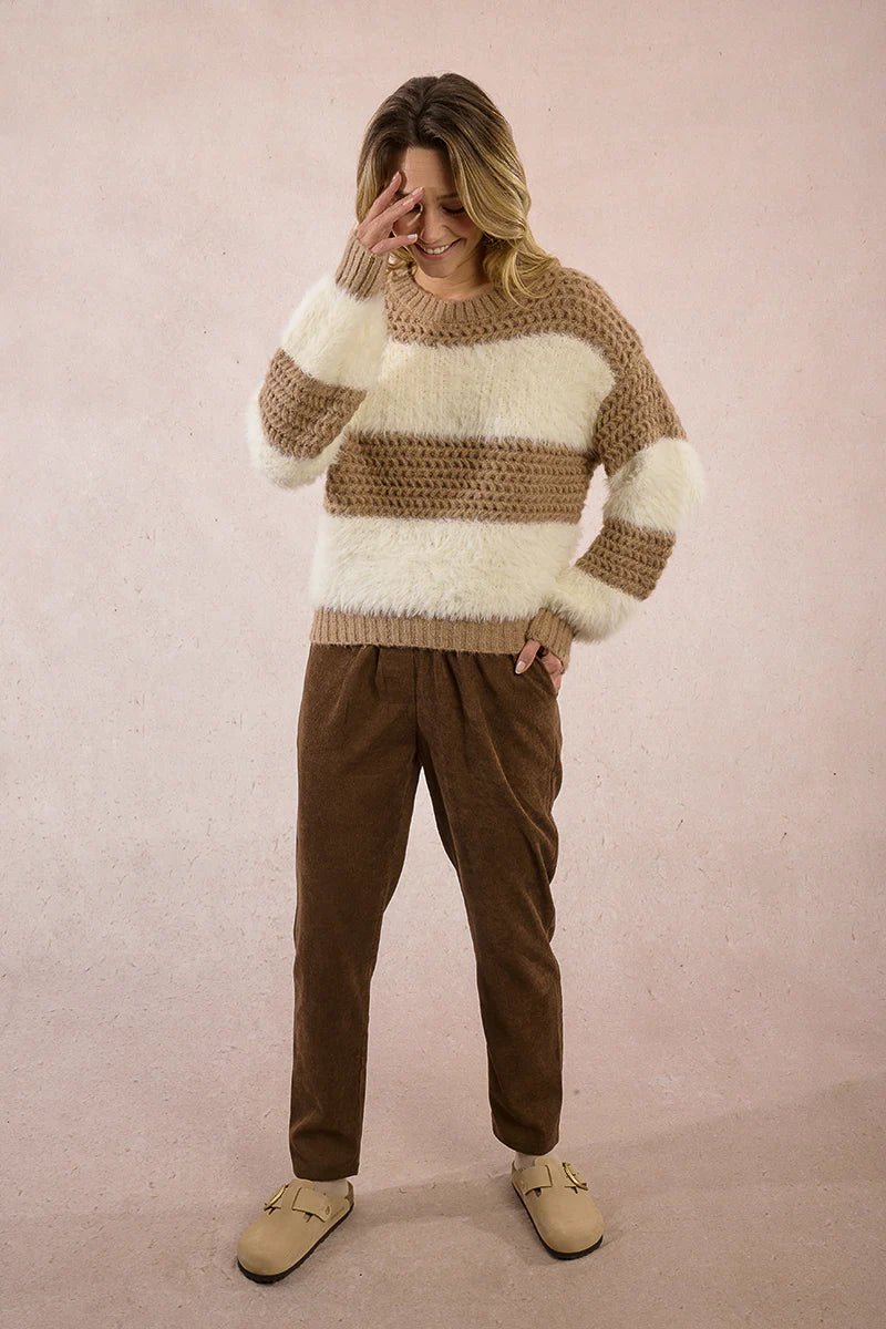 Cozy Camel &amp; Cream Popcorn Knit Pullover - eloise boutique