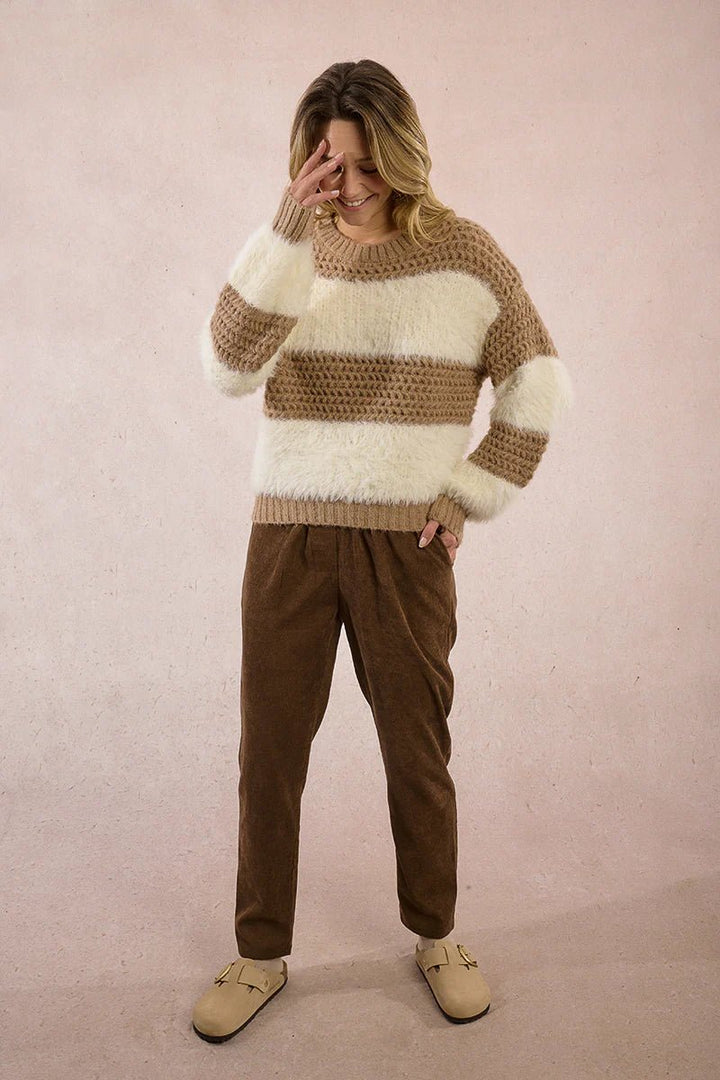 Cozy Camel &amp; Cream Popcorn Knit Pullover - eloise boutique