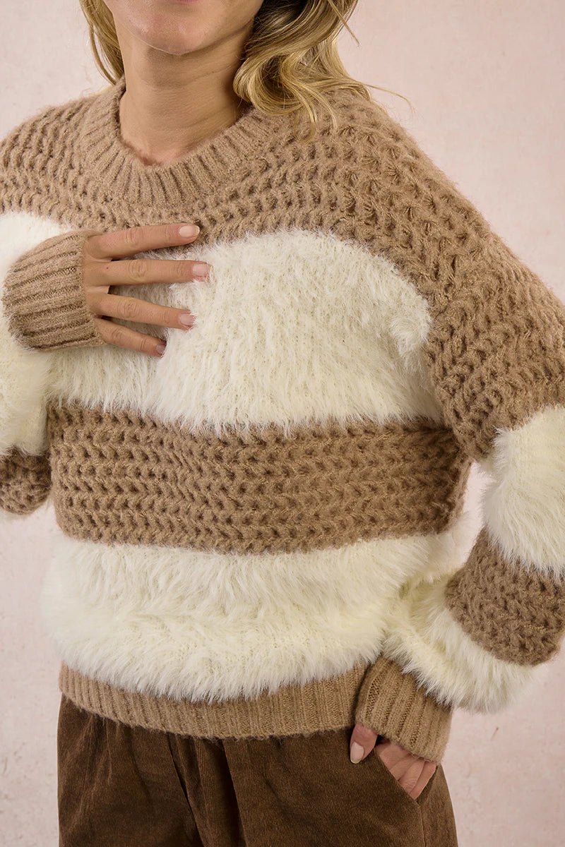 Cozy Camel &amp; Cream Popcorn Knit Pullover - eloise boutique
