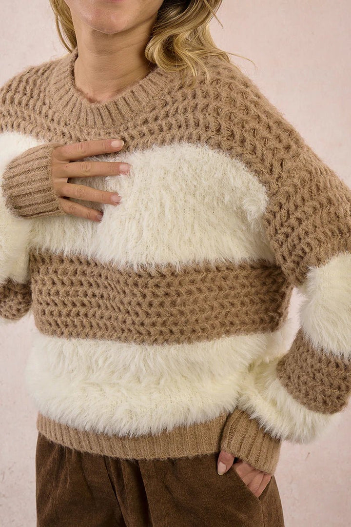 Cozy Camel &amp; Cream Popcorn Knit Pullover - eloise boutique