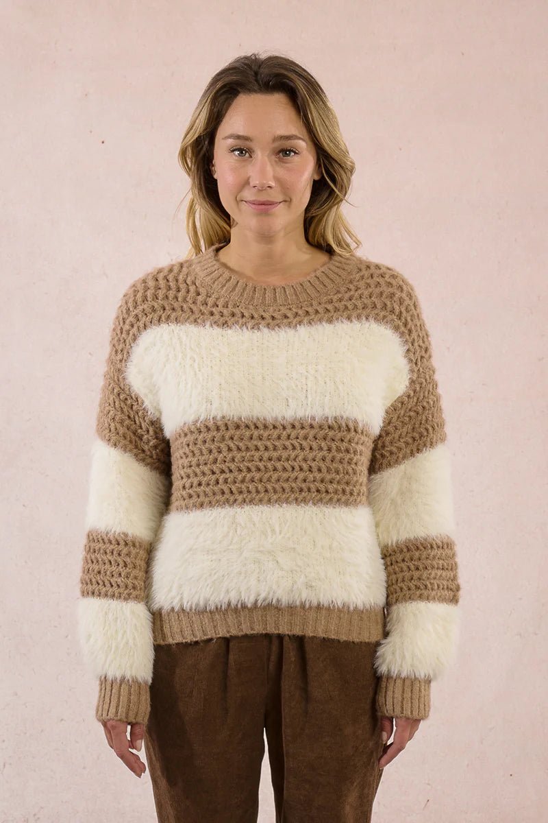 Cozy Camel & Cream Popcorn Knit Pullover - eloise boutique