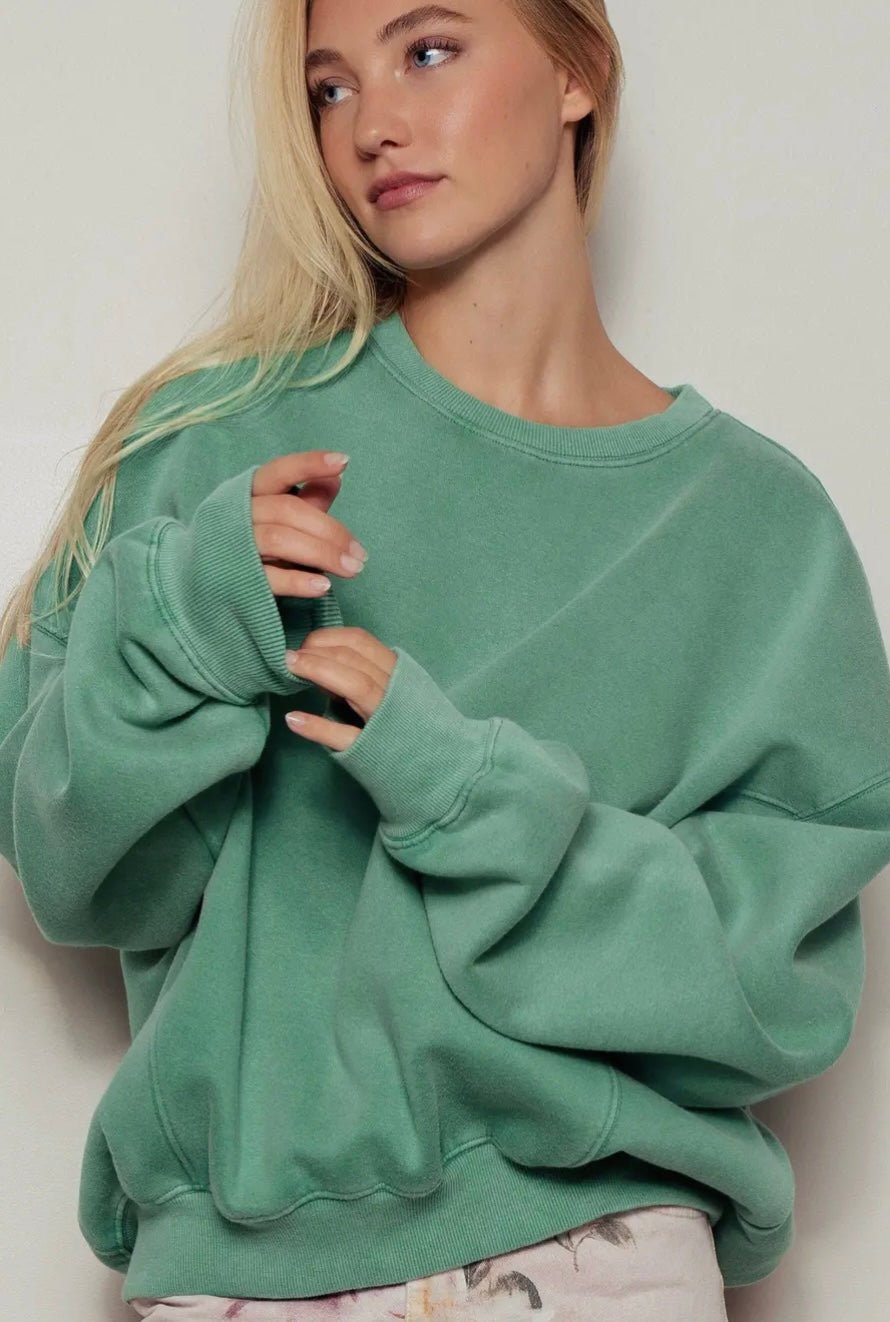 Crew Neck Comfort Washed Sweatshirt - eloise boutique