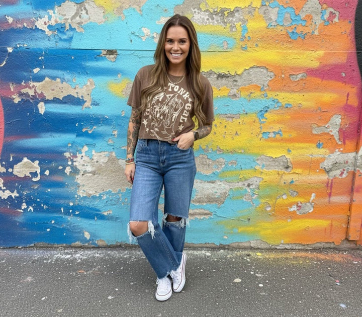 Crop Honky Tonk Boots Tee - eloise boutique