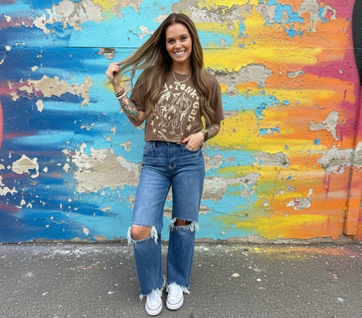 Crop Honky Tonk Boots Tee - eloise boutique
