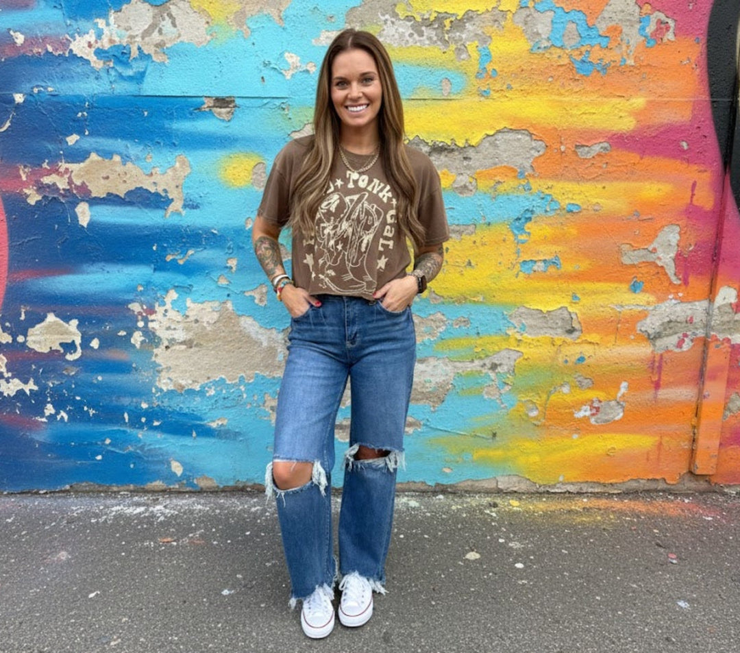 Crop Honky Tonk Boots Tee - eloise boutique