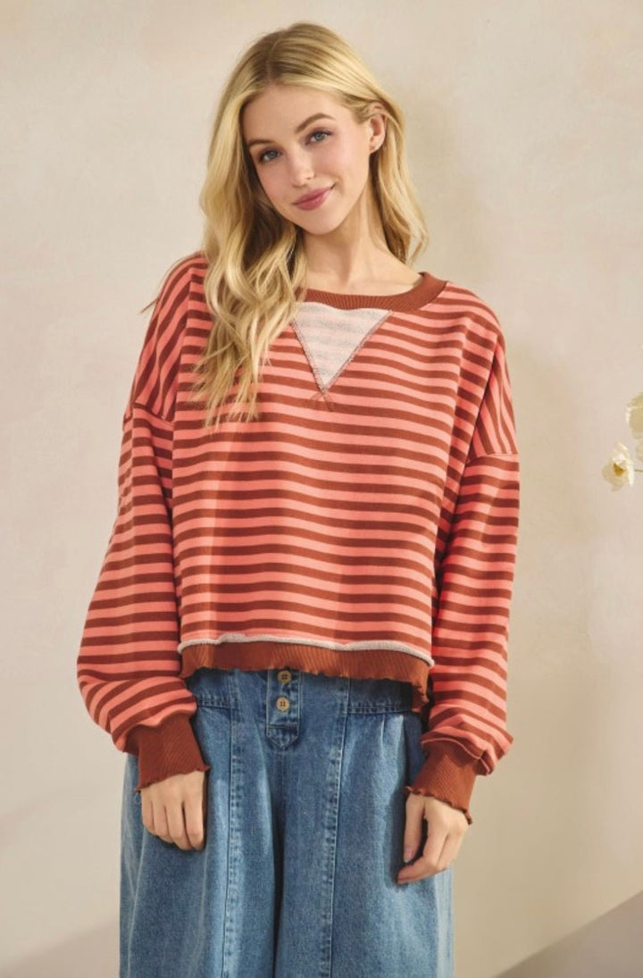 Cropped Striped French Terry Top - eloise boutique