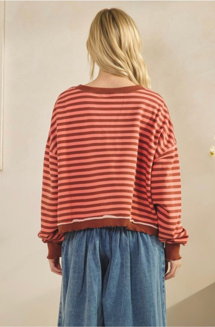 Cropped Striped French Terry Top - eloise boutique