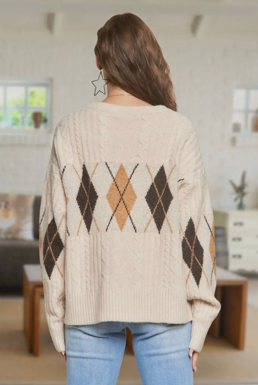 Diamond Pattern Cable Knit Sweater - eloise boutique