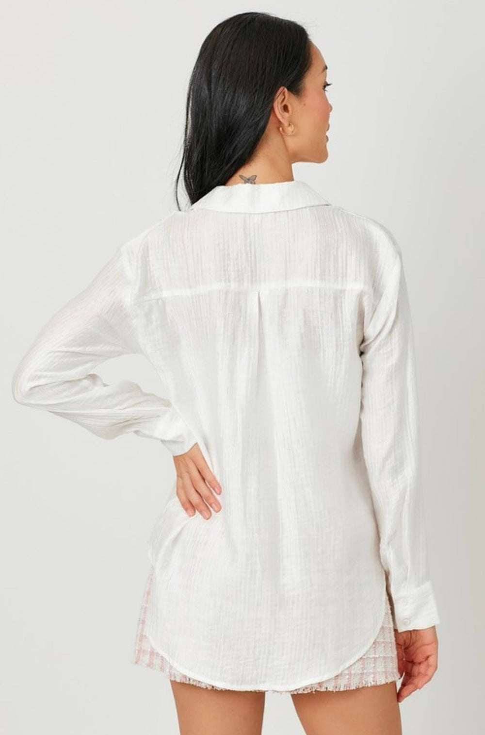 Double Cloth Button Down Shirt White - eloise boutique