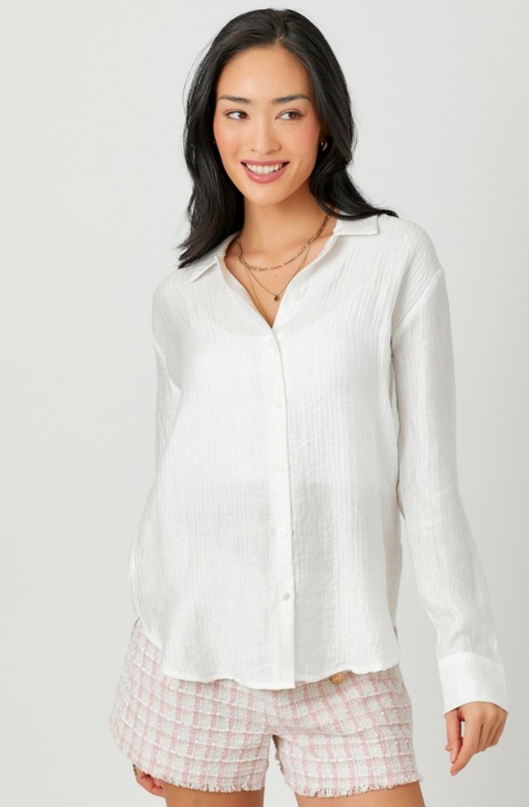 Double Cloth Button Down Shirt White - eloise boutique