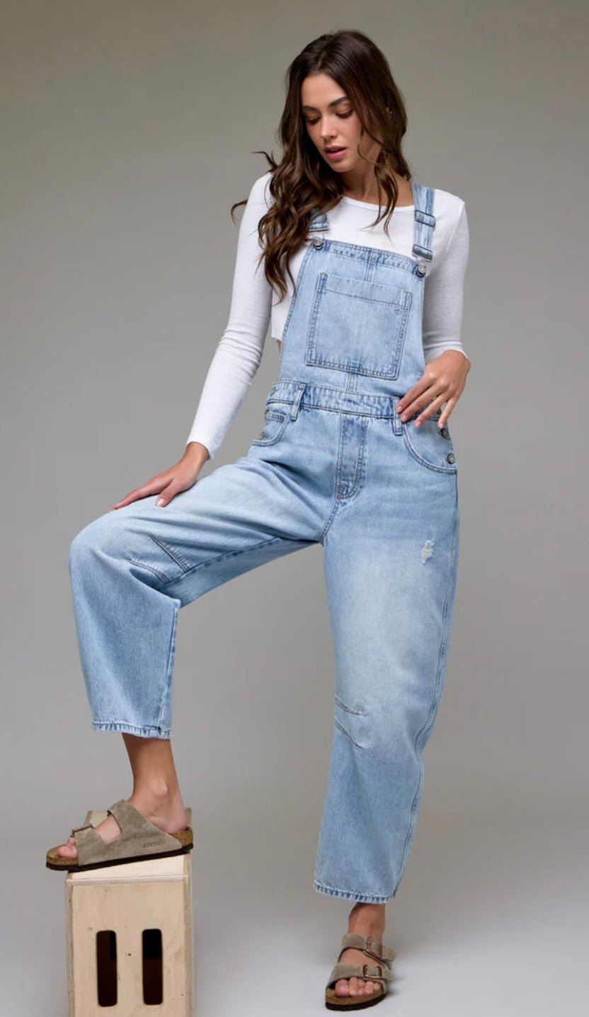 DYLAN light wash classic barrel cropped overall - eloise boutique