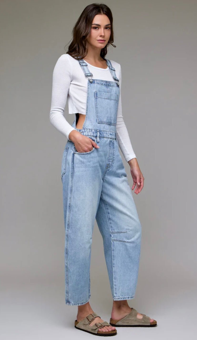 DYLAN light wash classic barrel cropped overall - eloise boutique